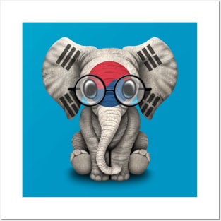 Baby Elephant with Glasses and South Korean Flag Posters and Art